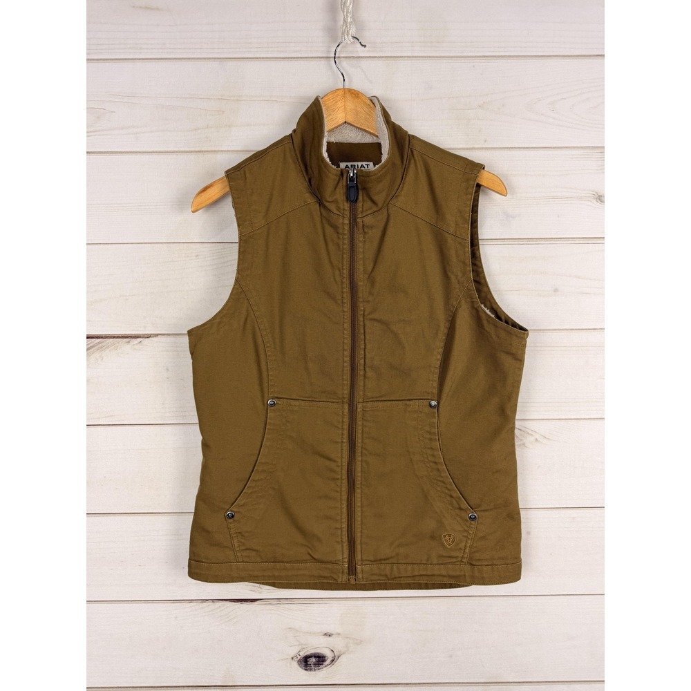 Ariat Vest Womens Small Brown Sherpa Lined Canvas Western Zip Front Outdoor